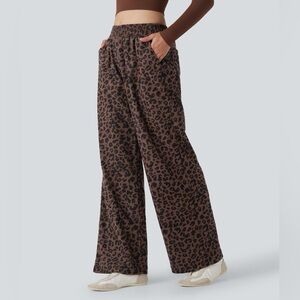 Halara High Waisted Leopard Print Corduroy Casual Baggy Pants